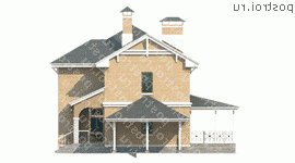 F-133-1P проект двухэтажного дома из газобетона с гаражом размером 12 на 14 - вид слева