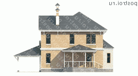 F-133-1P проект двухэтажного дома из газобетона с гаражом размером 12 на 14 - вид сзади