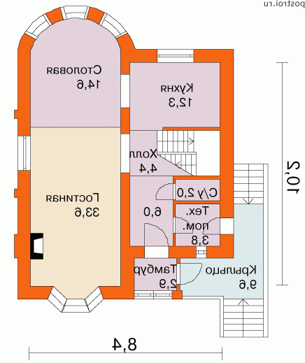 F-150-1P проект двухэтажного дома из газобетона размером 10 на 8 - 1-й этаж