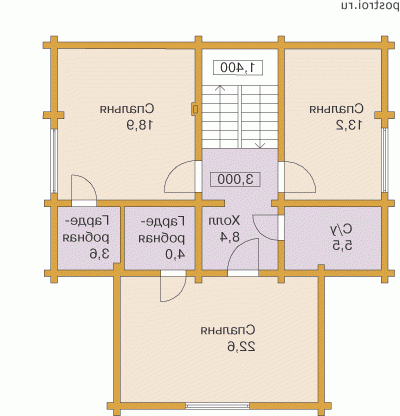 F-154-1D проект двухэтажного деревянного коттеджа из бревна размером 11 на 10  - 2-й этаж