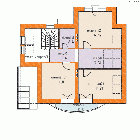 F-179-1K проект двухэтажного дома из кирпича размером 11 на 11 - 2-й этаж