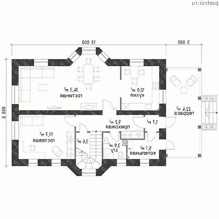 F-179-1P проект одноэтажного дома из пеноблоков с мансардой размером 13 на 9  - 1-й этаж
