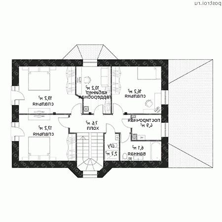 F-179-1P проект одноэтажного дома из пеноблоков с мансардой размером 13 на 9  - мансарда