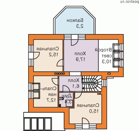 F-185-1P проект двухэтажного дома из пеноблоков размером 11 на 11 - 2-й этаж