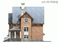 F-196-1P проект двухэтажного коттеджа из пенобетона с цоколем и мансардой и гаражом размером 11 на 10  - вид слева