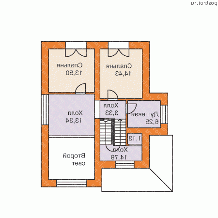 F-196-1P проект двухэтажного коттеджа из пенобетона с цоколем и мансардой и гаражом размером 11 на 10  - мансарда