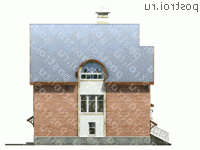 F-196-1P проект двухэтажного коттеджа из пенобетона с цоколем и мансардой и гаражом размером 11 на 10  - вид справа