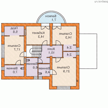 F-224-1P проект двухэтажного дома из газобетона с гаражом размером 11 на 16 - 2-й этаж