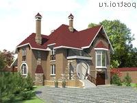 F-257-1P проект двухэтажного коттеджа из пеноблоков с цоколем и гаражом размером 12 на 12