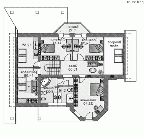 F-261-1P проект двухэтажного дома из пеноблоков с гаражом размером 15 на 16  - 2-й этаж