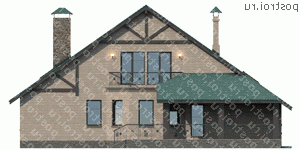 F-261-1P проект двухэтажного дома из пеноблоков с гаражом размером 15 на 16  - вид сзади