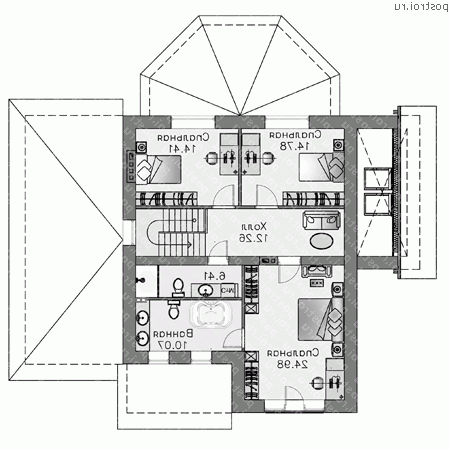 F-304-1P проект двухэтажного дома из пеноблоков с мансардой и гаражом размером 11 на 16  - 2-й этаж