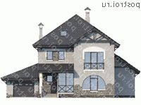 F-304-1P проект двухэтажного дома из пеноблоков с мансардой и гаражом размером 11 на 16  - вид спереди