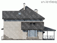 F-304-1P проект двухэтажного дома из пеноблоков с мансардой и гаражом размером 11 на 16  - вид слева