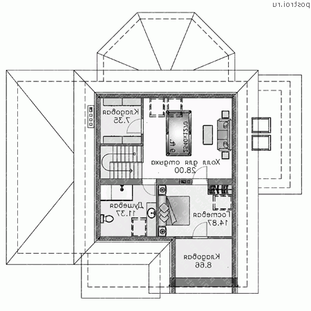 F-304-1P проект двухэтажного дома из пеноблоков с мансардой и гаражом размером 11 на 16  - мансарда
