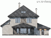 F-304-1P проект двухэтажного дома из пеноблоков с мансардой и гаражом размером 11 на 16  - вид сзади