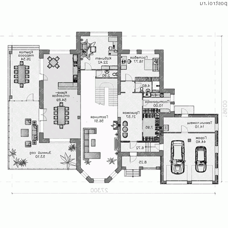 F-506-1P проект двухэтажного дома из газобетона с гаражом размером 20 на 27  - 1-й этаж