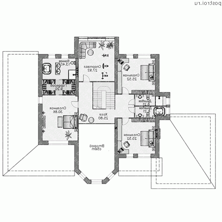 F-506-1P проект двухэтажного дома из газобетона с гаражом размером 20 на 27  - 2-й этаж
