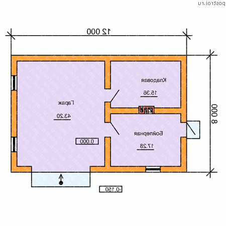 G-075-1P проект одноэтажного гаража из пеноблока размером 8 на 12  - 1-й этаж