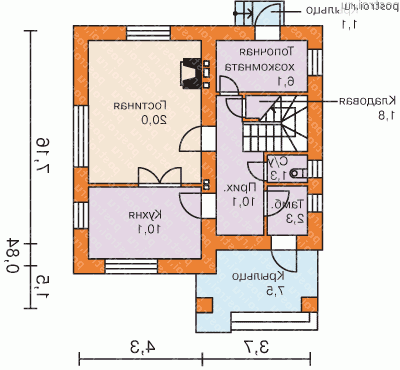 G-100-1P проект одноэтажного коттеджа из пенобетона с мансардой размером 10 на 8 - 1-й этаж
