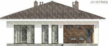 G-111-1P проект одноэтажного коттеджа из пенобетона размером 12 на 12  - вид сзади