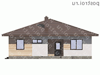 G-111-2P проект одноэтажного коттеджа из пенобетона размером 12 на 12  - вид спереди