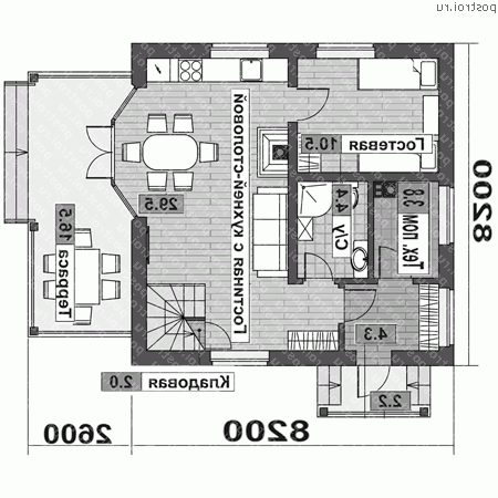 G-112-1S проект одноэтажного каркасного коттеджа с мансардой размером 8 на 11  - 1-й этаж