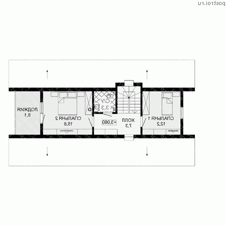 G-127-1S проект одноэтажного каркасного коттеджа с мансардой размером 16 на 9  - мансарда