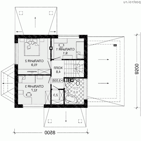 G-130-2P проект одноэтажного дома из газобетона с мансардой и гаражом размером 9 на 10  - мансарда