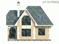 G-132-1P проект одноэтажного коттеджа из газобетона с мансардой размером 9 на 11 - вид спереди