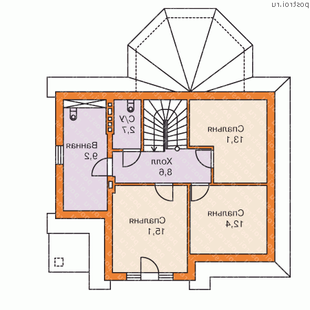 G-132-1P проект одноэтажного коттеджа из газобетона с мансардой размером 9 на 11 - мансарда