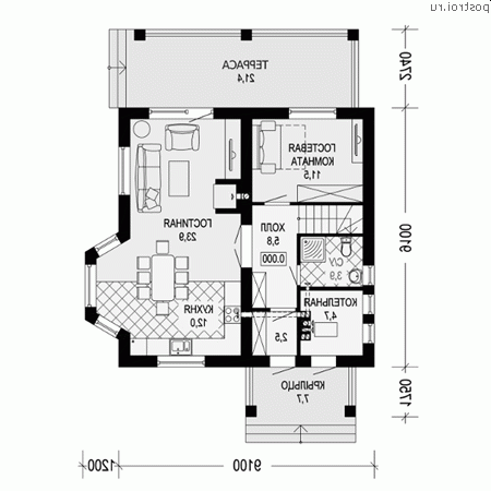 G-134-2P проект одноэтажного дома из газобетона с мансардой размером 10 на 9 - 1-й этаж