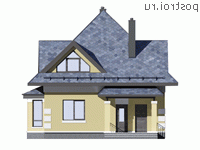 G-134-2P проект одноэтажного дома из газобетона с мансардой размером 10 на 9 - вид спереди