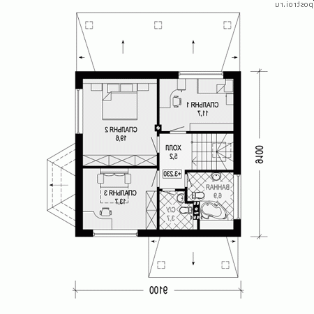 G-134-2P проект одноэтажного дома из газобетона с мансардой размером 10 на 9 - мансарда