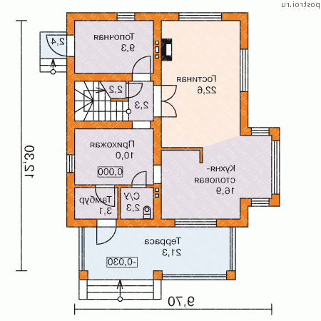 G-138-1P проект двухэтажного дома из газобетона размером 12 на 10 - 1-й этаж