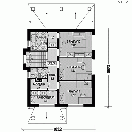 G-139-1P проект двухэтажного дома из газобетона размером 9 на 10  - 2-й этаж
