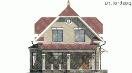 G-141-1P проект одноэтажного дома из газобетона с мансардой размером 10 на 8  - вид спереди