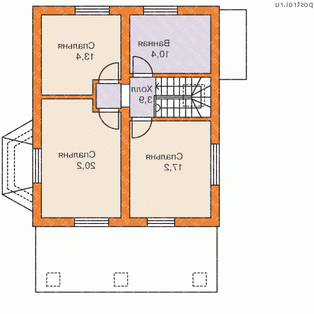 G-141-1P проект одноэтажного дома из газобетона с мансардой размером 10 на 8  - мансарда