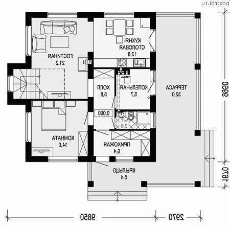 G-143-1P проект двухэтажного дома из газобетона размером 10 на 10  - 1-й этаж