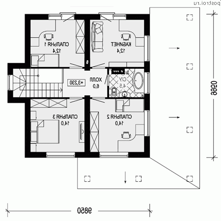 G-143-1P проект двухэтажного дома из газобетона размером 10 на 10  - 2-й этаж