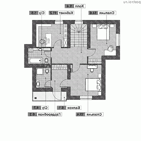 G-144-1K проект двухэтажного дома из кирпича размером 11 на 13 - 2-й этаж