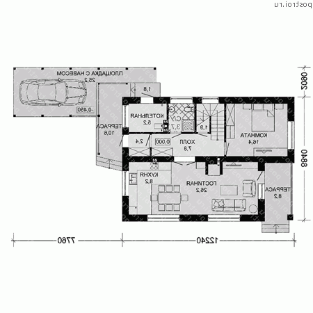 G-150-1P проект одноэтажного дома из газобетона с мансардой и гаражом размером 9 на 12 - 1-й этаж G-150-1P проект одноэтажного дома из газобетона с мансардой и гаражом размером 9 на 12 - 1-й этаж