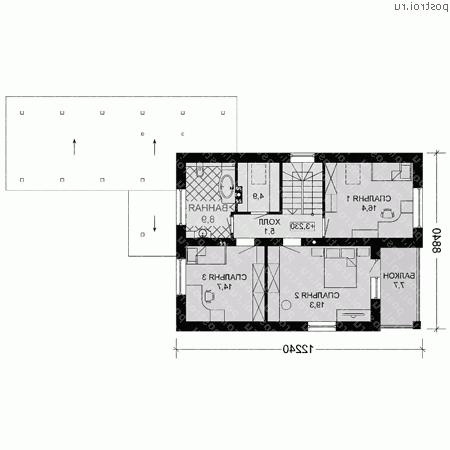 G-150-1P проект одноэтажного дома из газобетона с мансардой и гаражом размером 9 на 12 - 2-й этаж G-150-1P проект одноэтажного дома из газобетона с мансардой и гаражом размером 9 на 12 - 2-й этаж