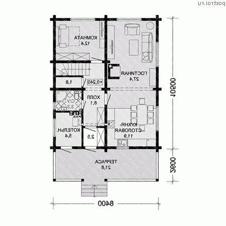 G-152-1D проект одноэтажного деревянного коттеджа из бруса с мансардой размером 13 на 8  - 1-й этаж
