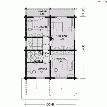 G-152-1D проект одноэтажного деревянного коттеджа из бруса с мансардой размером 13 на 8  - мансарда