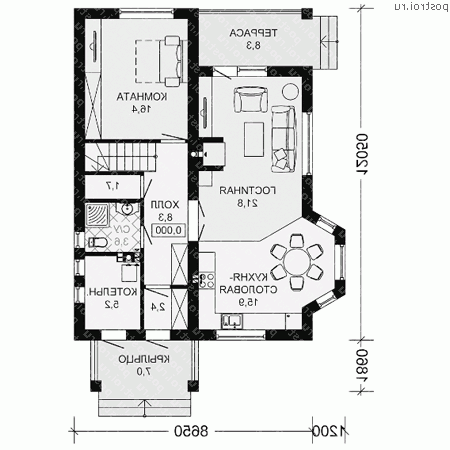 G-152-1P проект одноэтажного коттеджа из пеноблоков с мансардой размером 14 на 10  - 1-й этаж