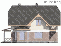 G-152-1P проект одноэтажного коттеджа из пеноблоков с мансардой размером 14 на 10  - вид слева