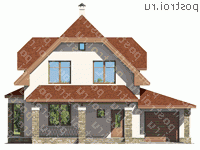 G-154-2P проект одноэтажного коттеджа из пеноблоков с мансардой и гаражом размером 13 на 14  - вид спереди