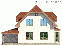 G-154-2P проект одноэтажного коттеджа из пеноблоков с мансардой и гаражом размером 13 на 14  - вид сзади