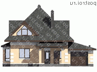 G-155-1P проект одноэтажного коттеджа из пеноблоков с мансардой и гаражом размером 14 на 9  - вид спереди